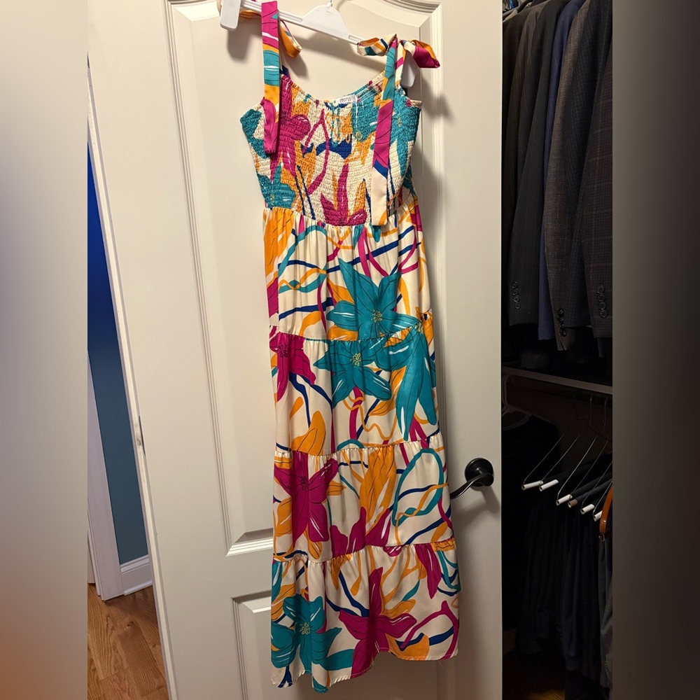 THML Vibrant Floral Maxi Dress in Teal and Pink